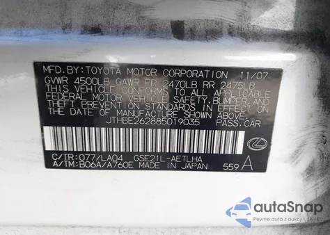 2008 Lexus Is 350 from USA, damaged, VIN JTHBE262885019035